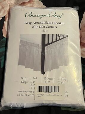 Biscayne ~Bay White Wrap Around Elastic Bedskirt - Queen 15” drop